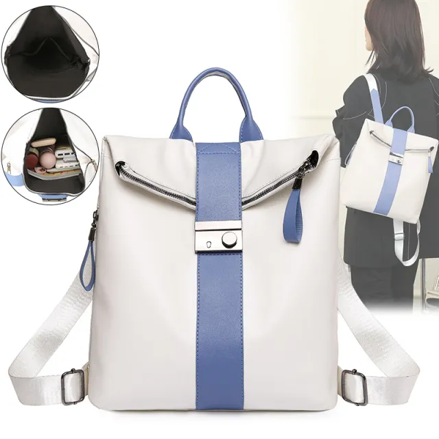 Large Capacity PU Soft Leather Patchwork Color Travelling Bag White - Shop at LoveMi