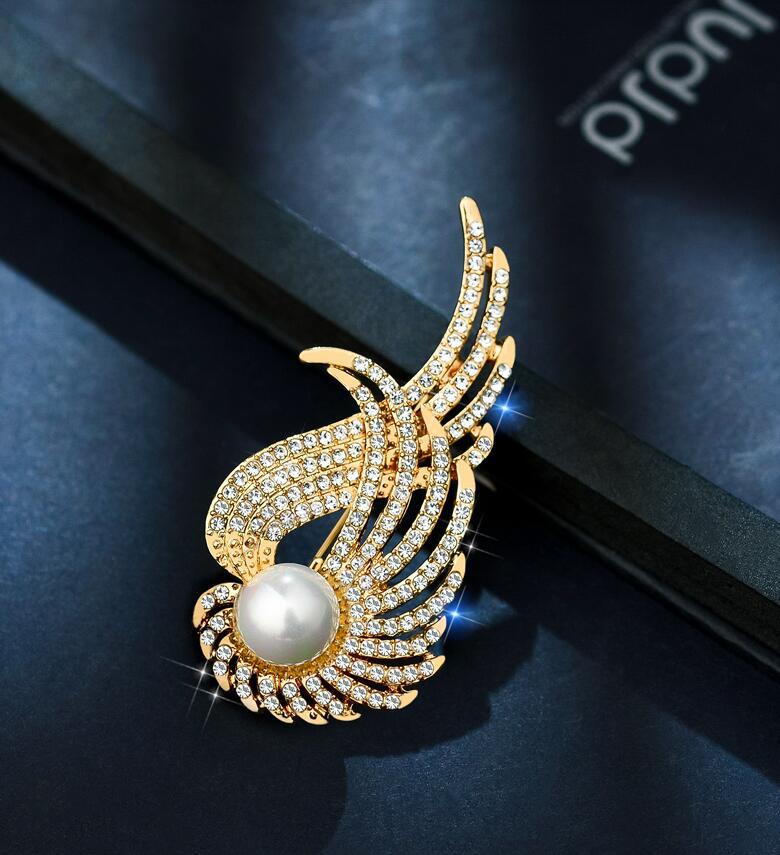Angel Wings Brooch Simple Fashion Personality Pearl Gold - Shop at LoveMi
