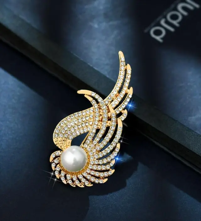 Angel Wings Brooch Simple Fashion Personality Pearl Gold - Shop at LoveMi