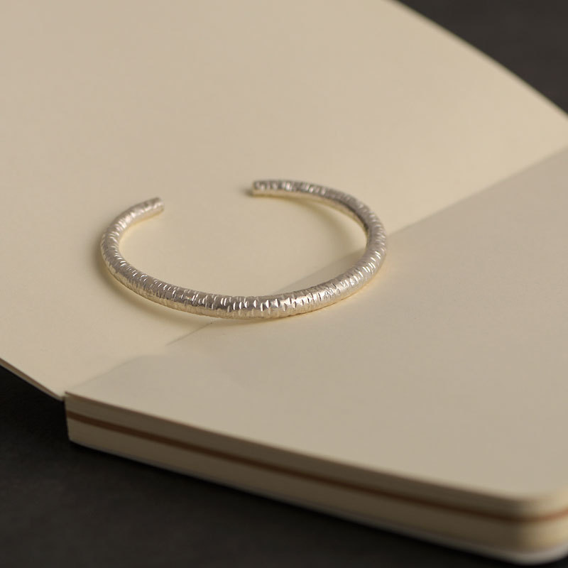 S925 Silver Plain Circle Bracelet Women Retro Simple Tin Foil