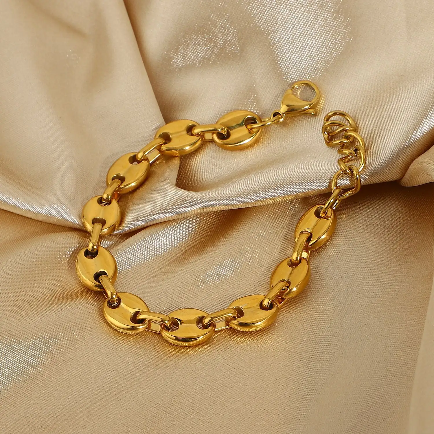 Punk Jewelry Gold Plated Titanium Steel Coffee Bean Chain