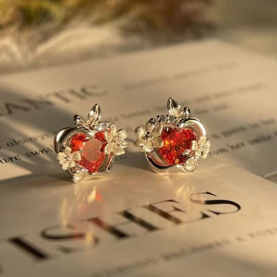 Boucles d'oreilles fleur begonia zircon rubis — style game élégant 3