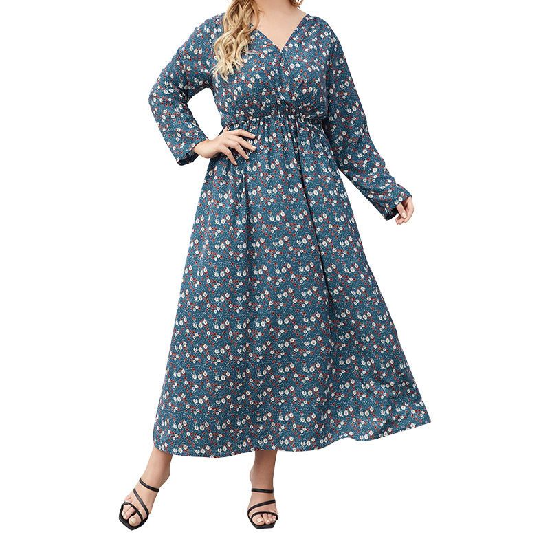 Dress Printed Big Swing Chiffon V-neck