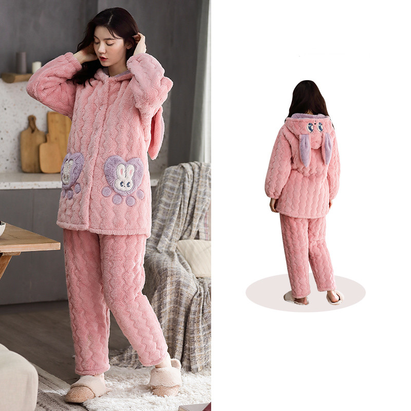 Title 4, Three-layer Thick Cotton Pajamas Women Coral Fl...