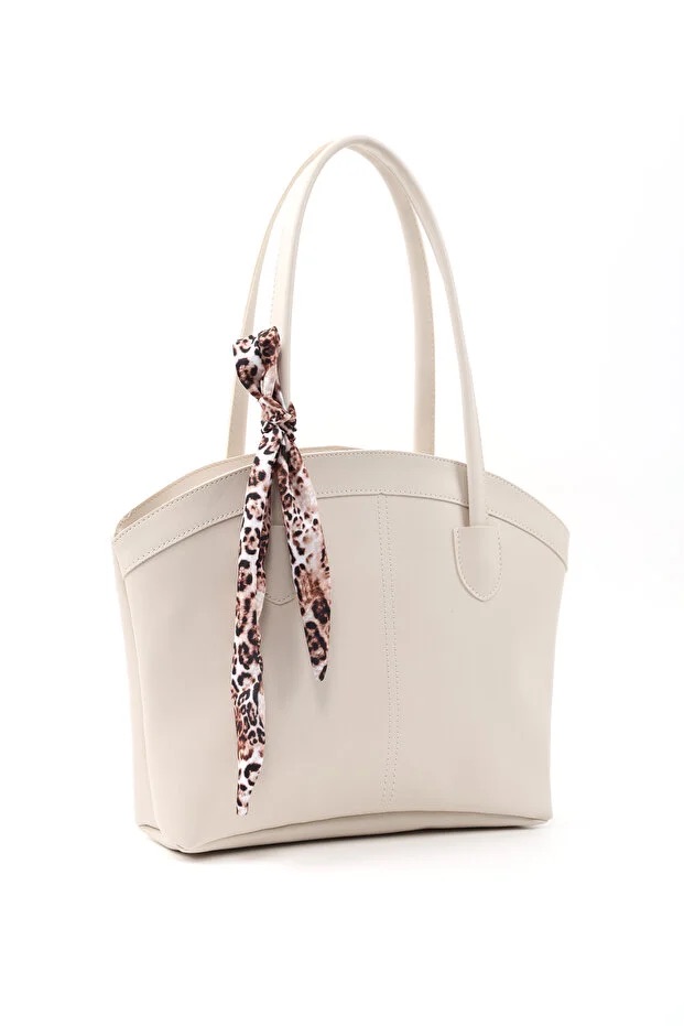 Faux Leather Zippered Shoulder Bag Single Compartment Handbag With Scarf Gift Womens Hand Shoulder Crossbody Bag White - Bags & Accessories