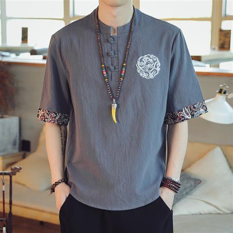 Title 6, Cotton And Linen Retro Outfit Ethnic Short sleeved