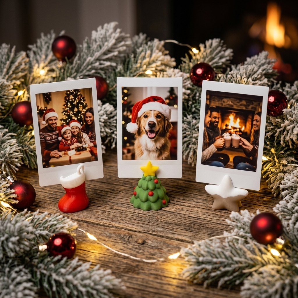 Christmas Photo Holder Set, 3D Printed Holiday Card Stand, Mini Christmas Table Decor, Picture Display Stand For Photos & Messages, Festive Party Decoration