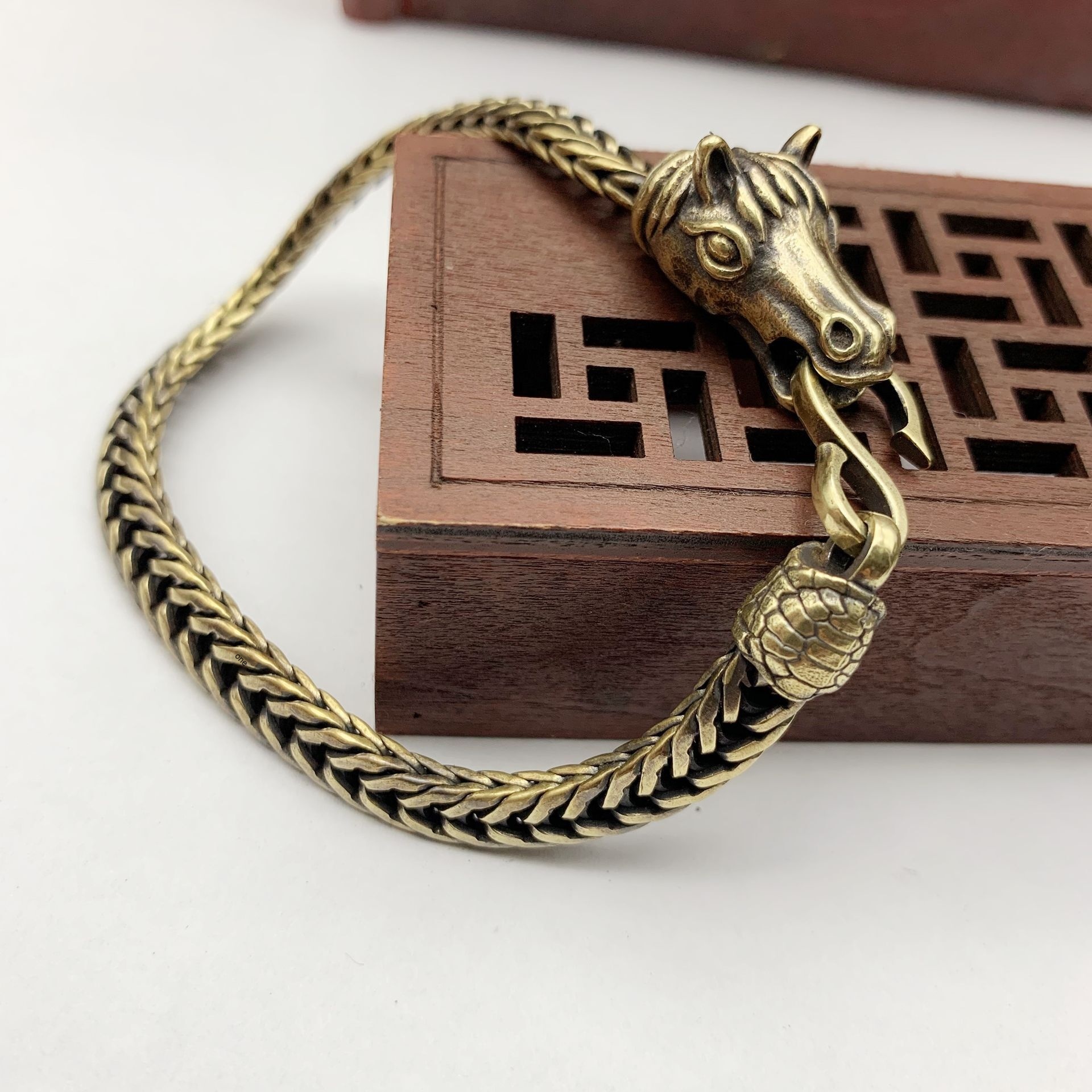 Horse Pure Brass Chain Bracelet Vintage - Image 11