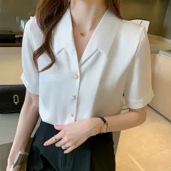 Summer High End Ladies Short Sleeve Chiffon Shirt Women - White - View 1
