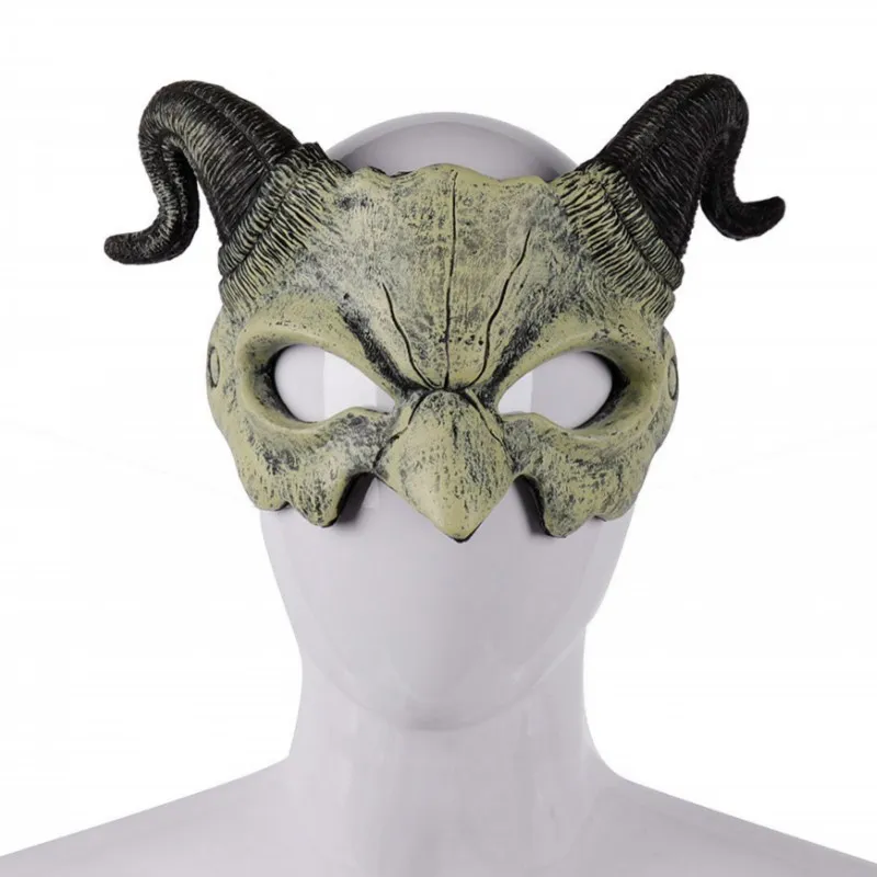 Halloween Mask Male Horn Evil Face Ghost Head - Beige Prajna