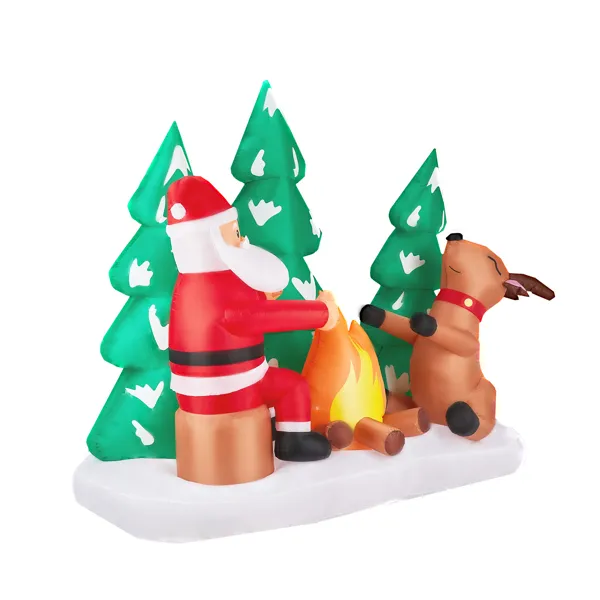 9FT Lighted Christmas Inflatable Decoration, Inflatable Santa And Reindeer Around Campfire, Funny Blow Up Yard Decorations With Built in LED Lights... Default Title - Shop at LoveMi