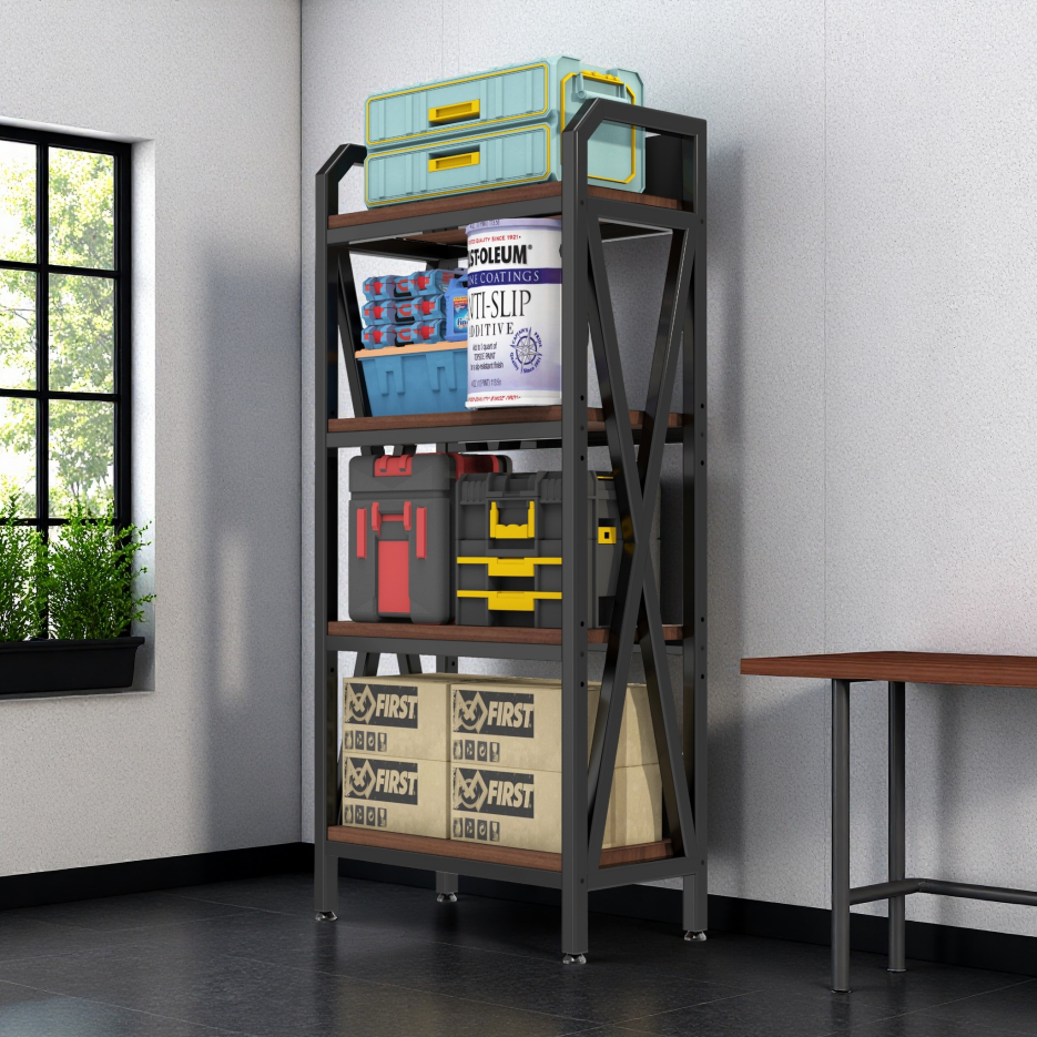 56.30'' Bakers Rack 4-Level Storage Shelves Mental And Wooden Kitchen Shelves, Kitchen Organizers And Storage, For Garage, Pantry, Bathroom ,25.60'' Length