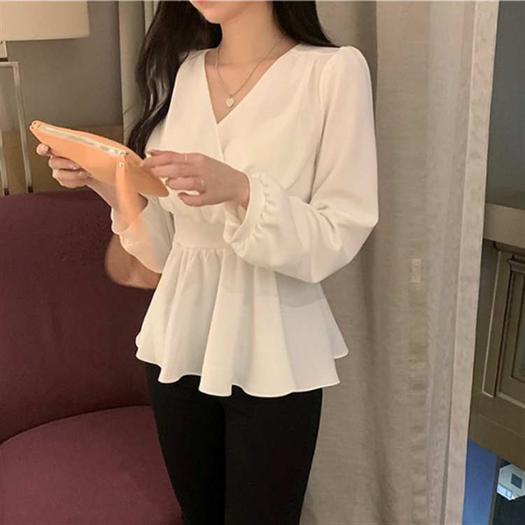 Title 7, Solid Color Waist Long-sleeved Small Shirt Blouse