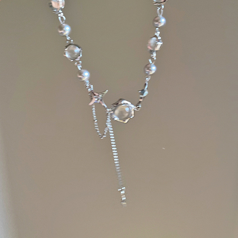 Moonlight Zirconia Cross Tassel Titanium Necklace