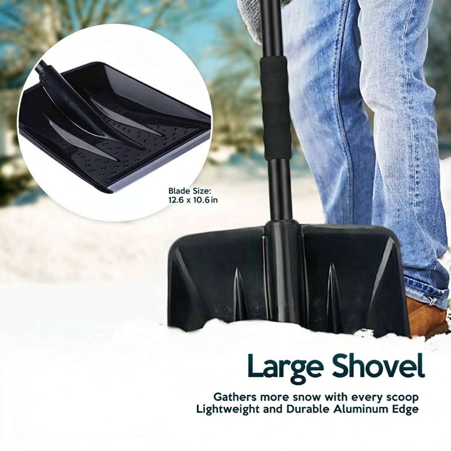 Portable Telescope Snow Shovel With Non-Slip, Removable Handle & Thickened Blade — image 3