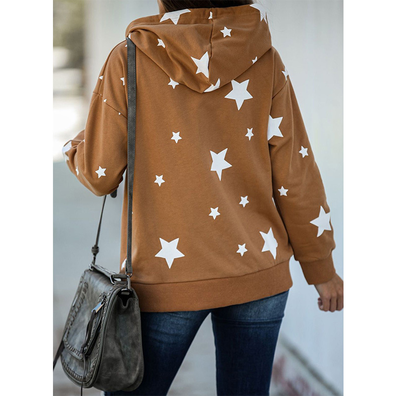 Title 2, Five-pointed star print long-sleeved hooded swe...