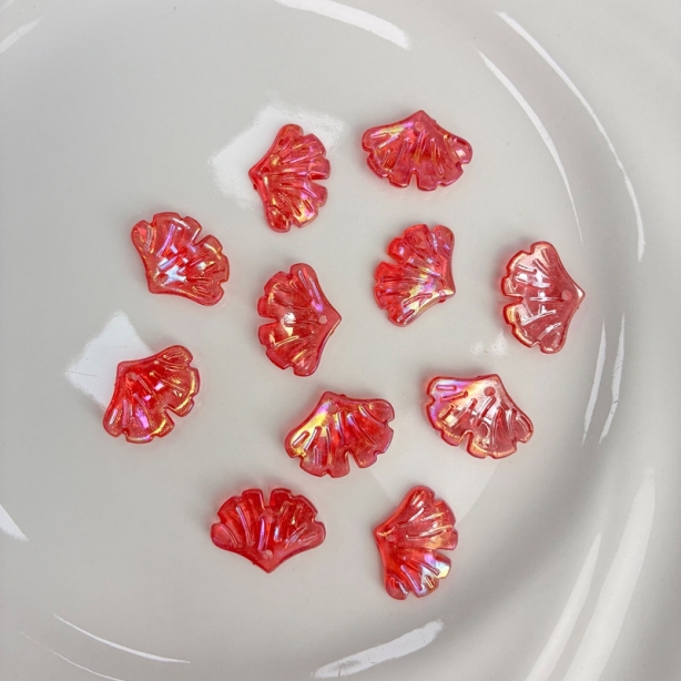 Translucent AB Iridescent Scallop Leaf Charms, Top-Hole Ribbed Acrylic Fan Pendants For DIY Hanfu Hairpins, Earrings & Necklace Drops.
