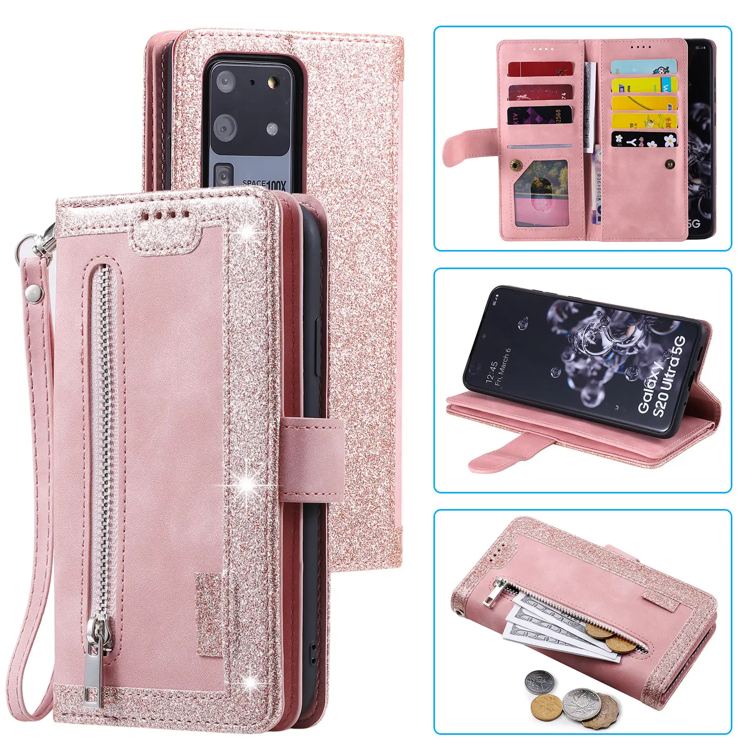 Mobile Phone Zipper Nine Card Leather Case