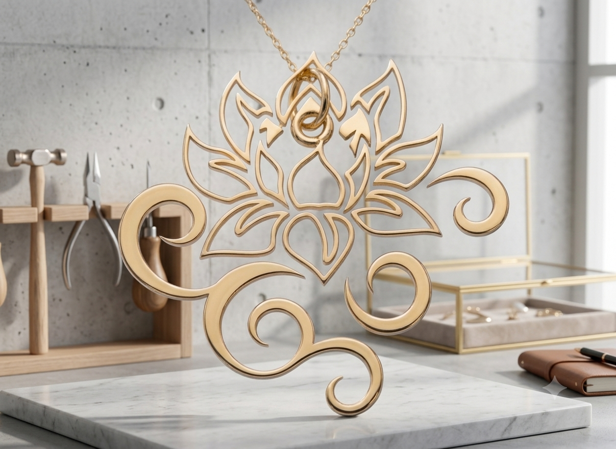 Custom Lotus Name Necklace 24K Gold Plated Personalized Pendant — view 2