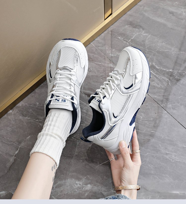 Women's Retro Color Block Chunky Sneakers, Breathable Mesh Casual Shoes