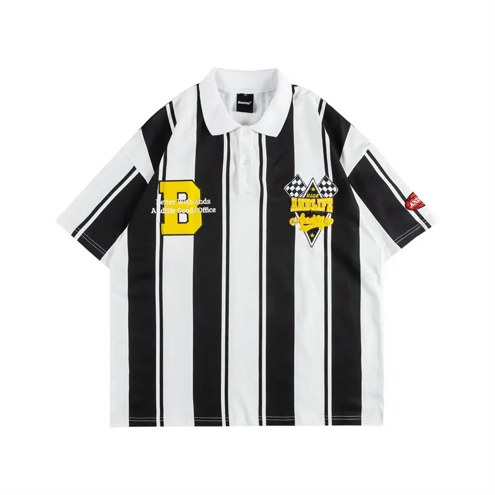 Striped Letter Embroidered Polo Shirt Men's
