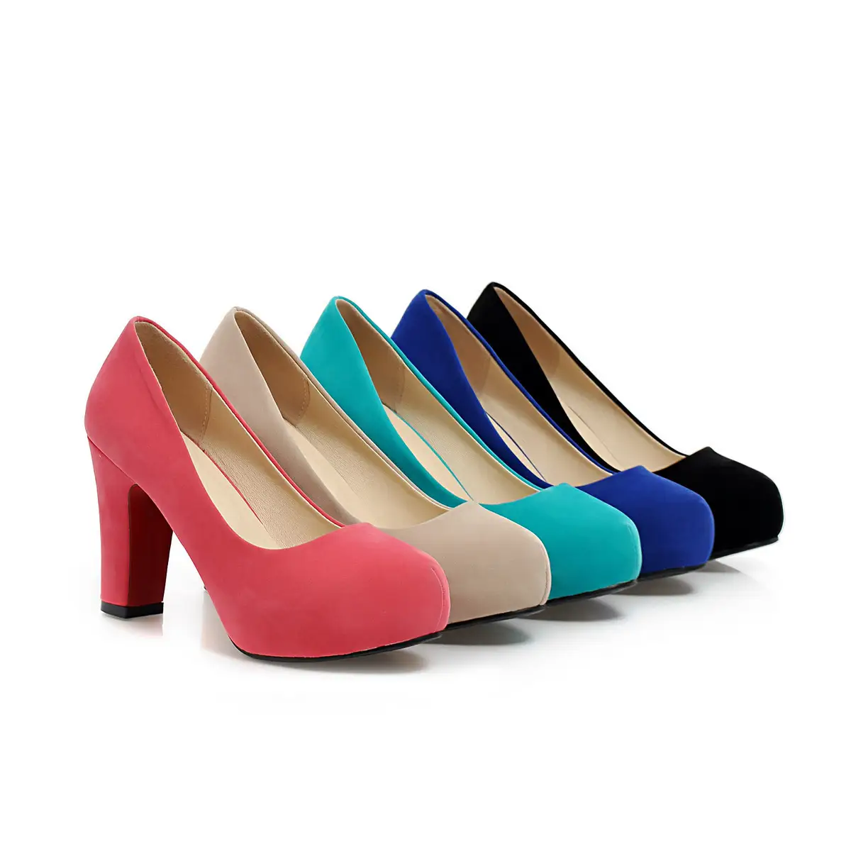 Suede Chunky Heel Pumps with Platform