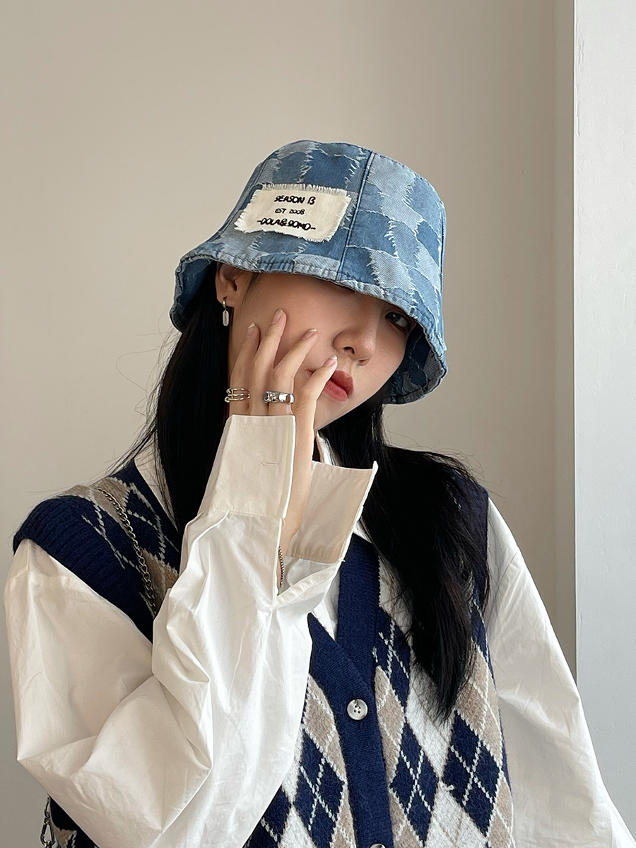 Vintage Patch Denim Patch Versatile Fisherman Hat