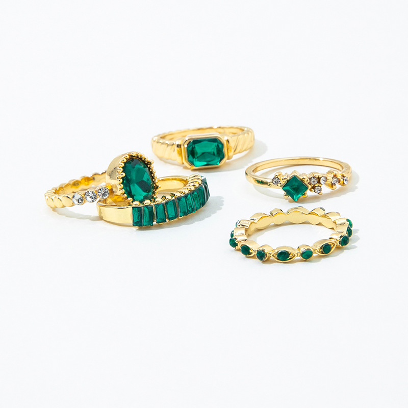 Title 2, Emerald geometrische diamant ring set van 5. St...