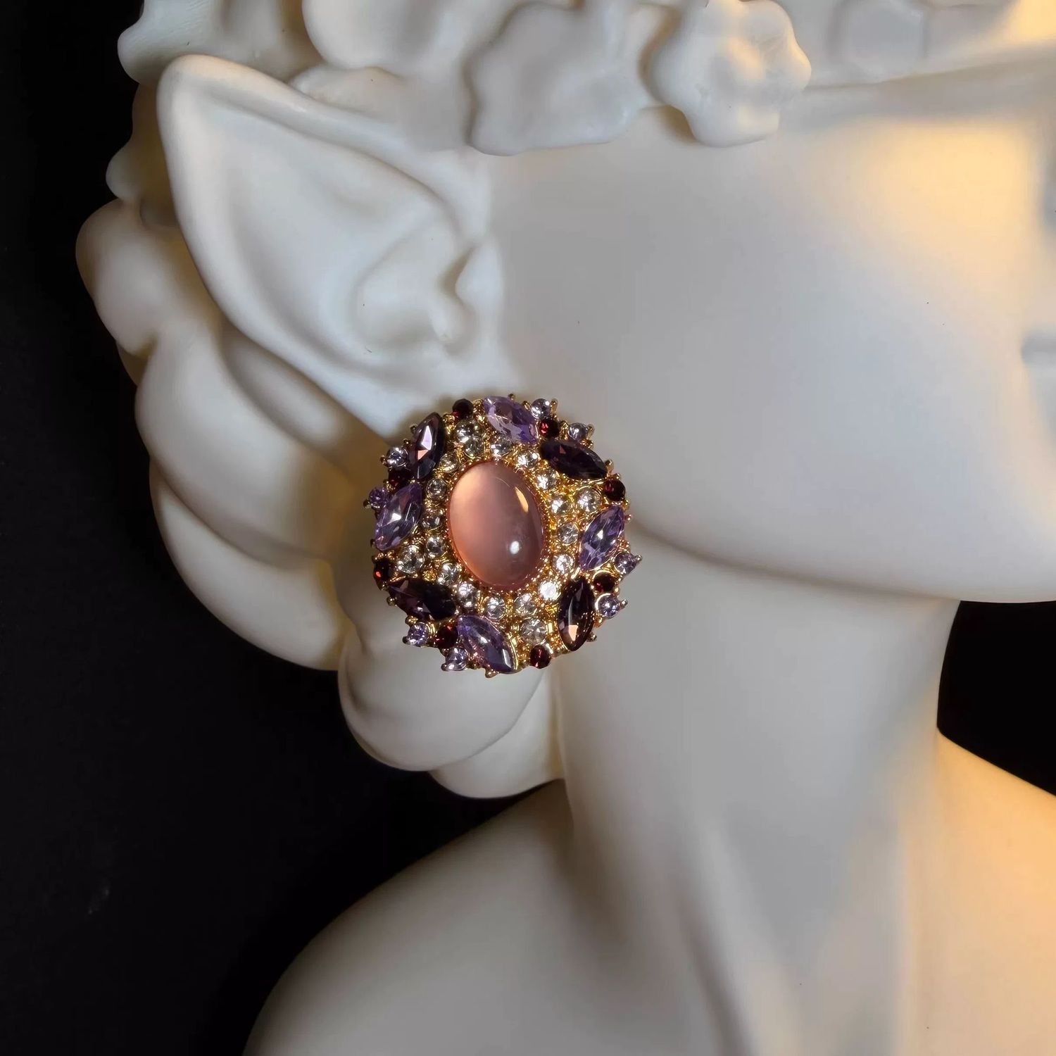 Vintage Color Zircon Earrings, Retro Niche Luxury Studs