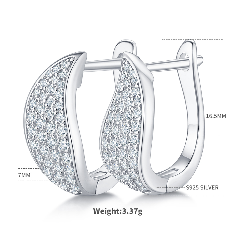 S925 Sterling Silver 82pcs Moissanite Crescent Huggie Hoop Earrings 16.5mm Platinum Plated GRA Certified Hypoallergenic Gift Box