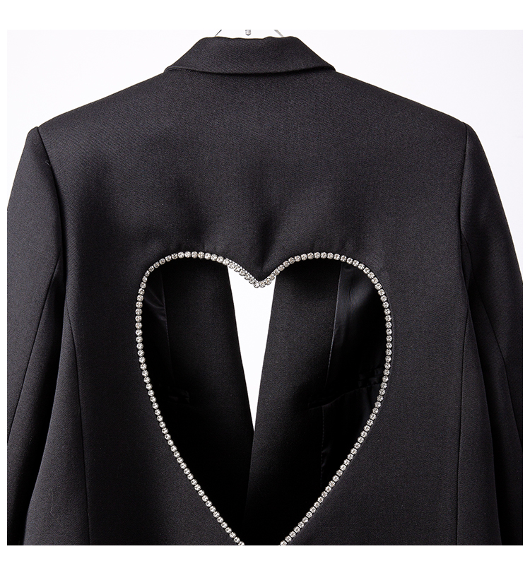 Design Scheming Open-back Cutout Rhinestone Heart-shaped Jacket