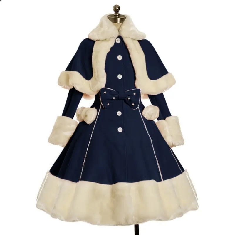 Thickened Princess Dress With Frayed Lapel Cloak And Waist