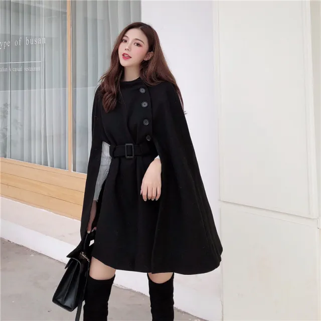 All match Cloak Woolen Coat Autumn And Winter Black - Shop at LoveMi