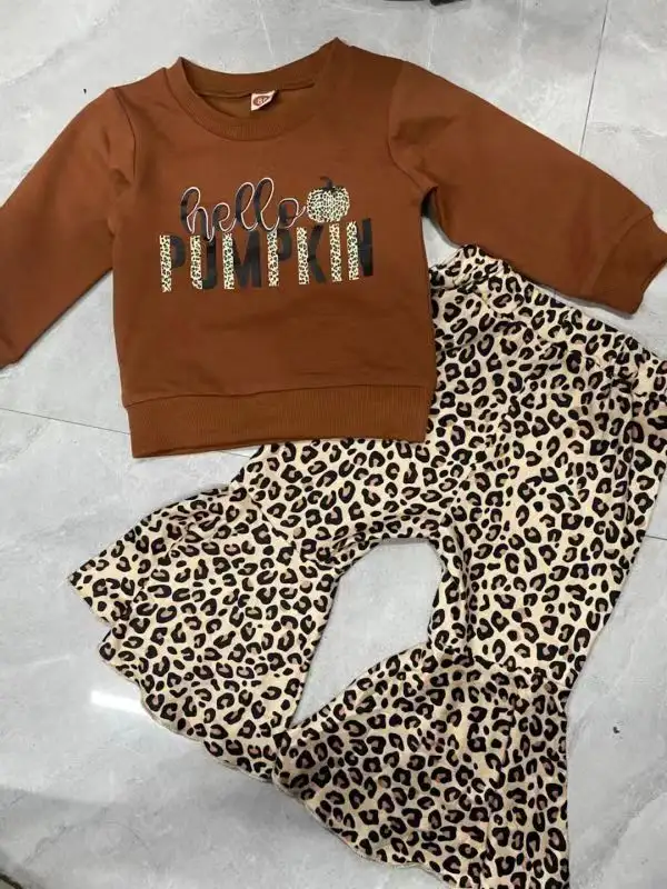 Children Suit Brown Sweater Leopard Patterned Pants