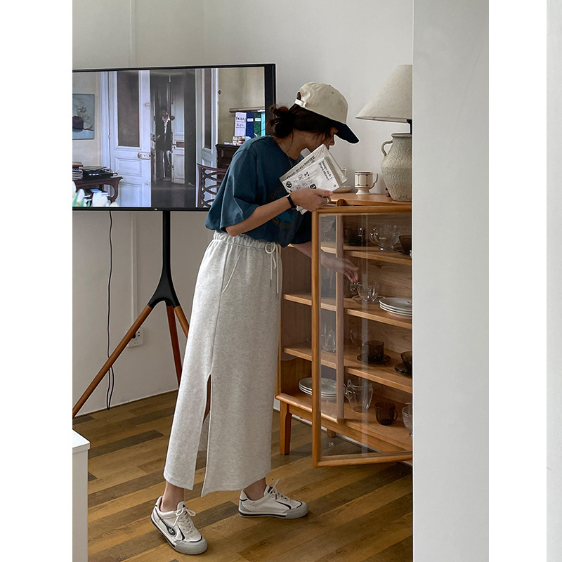 Drawstring Loose Waist With Slit At Hem