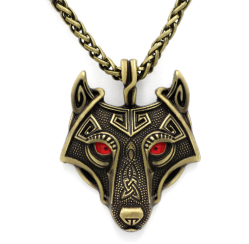 Asgard Crafted Norse Grey Wolf Head Pendant Chain