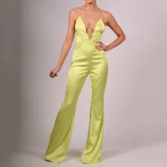 Fashionable Diamond Strap Design Sexy Tube Top Trousers - Yellow - View 1