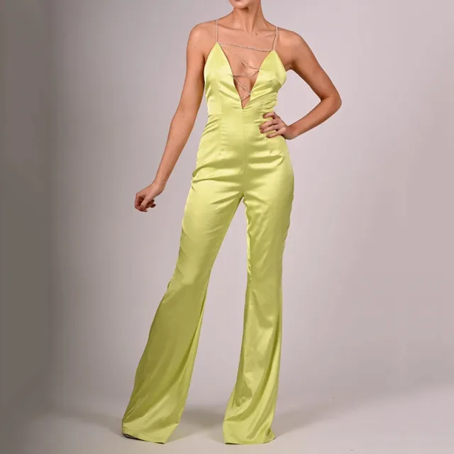Fashionable Diamond Strap Design Sexy Tube Top Trousers Yellow - Shop at LoveMi