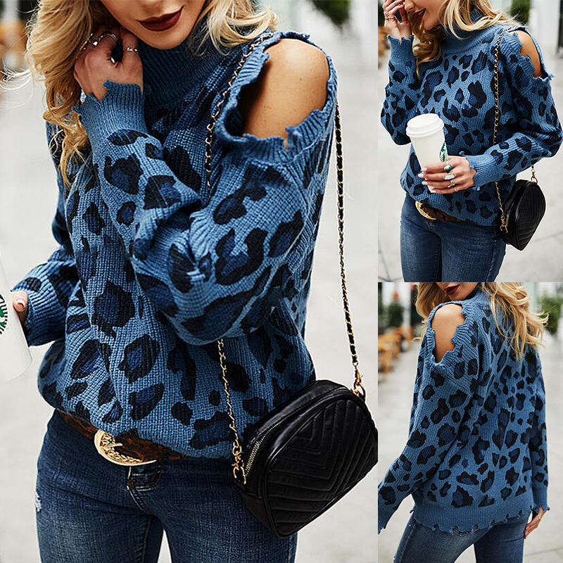 Title 6, Leopard Print Long-Sleeved Casual Loose Knit Sw...