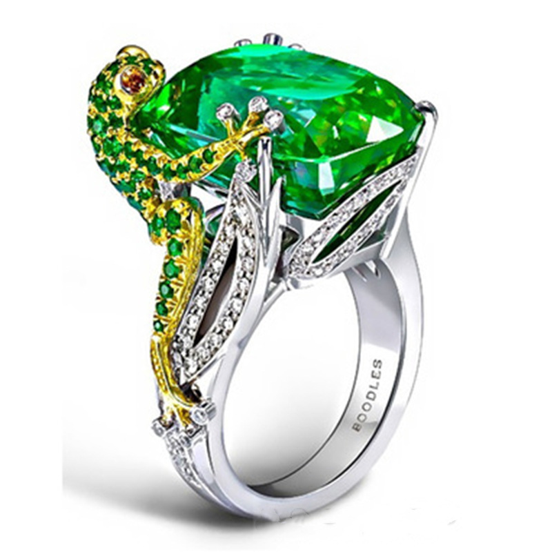 European And American Chameleon Lizard Inlaid Zircon Ring