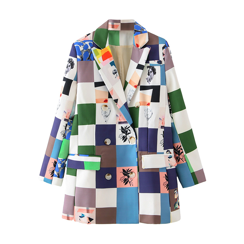 Women's New Graffiti Print Double Breasted Suit Jacket