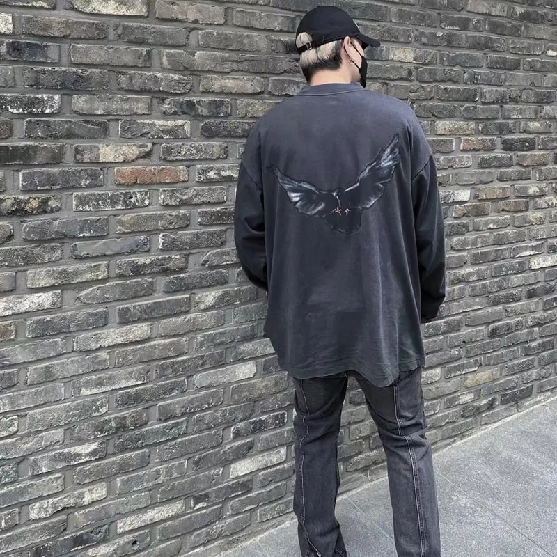 Frog Drift Streetwear Pigeon White Dove Loose Oversize Long Sleeve Tee T-shirt