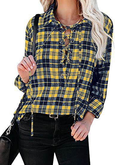 Loose Casual Plaid Shirt With Lace Collar