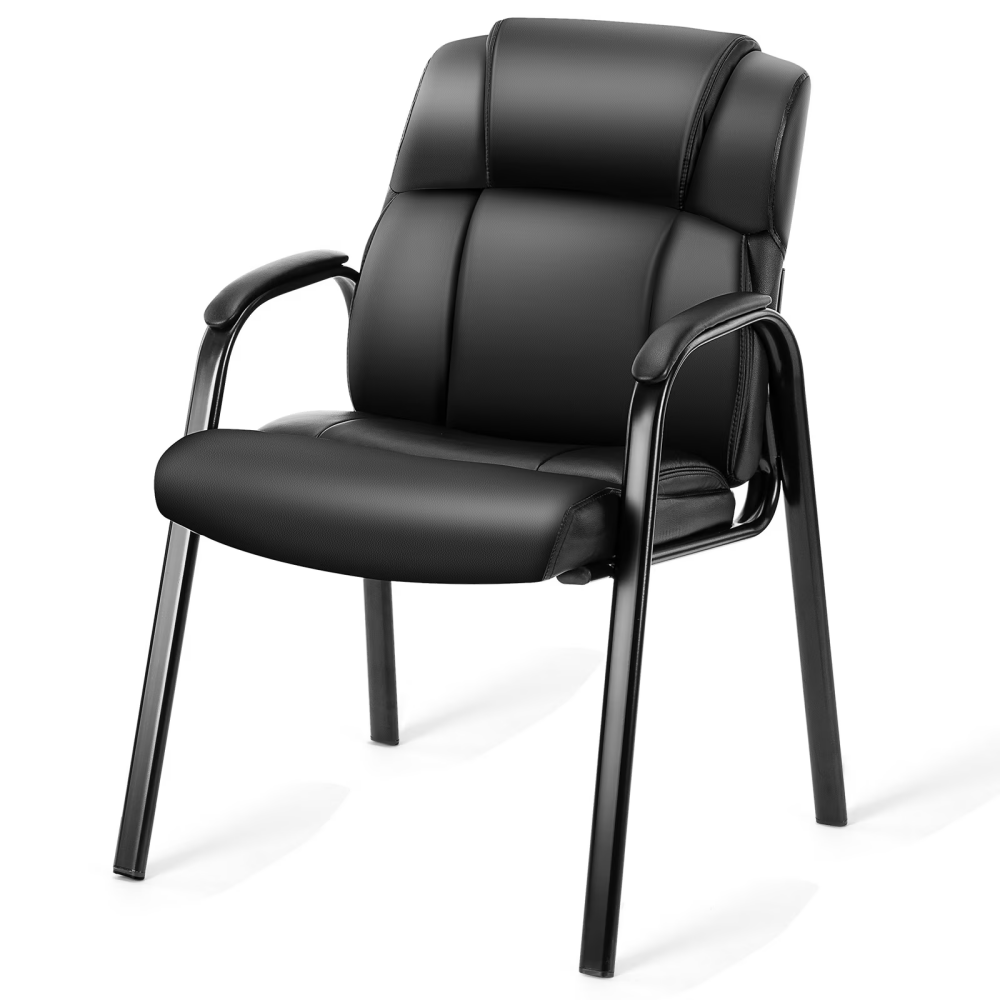 Synthetic Leather Waiting Chair With Padded Armrests, Suitable For Reception Desks, Meeting Rooms, And Home Use. Basic Black  1 Piece Per Pack   Maximum 5 Orders Per Address