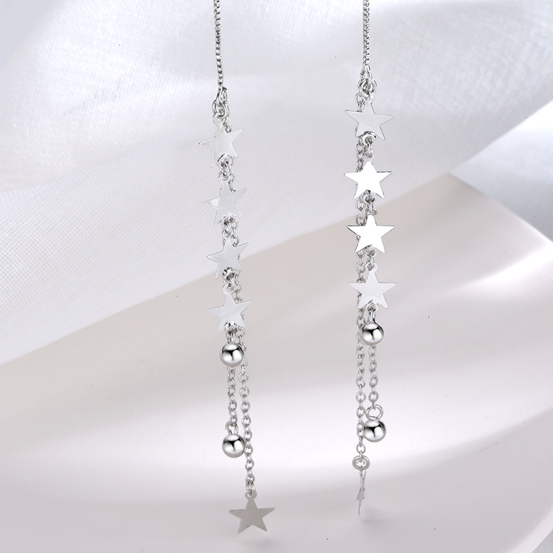 Asymmetric 925 Sterling Silver Women's Earrings Long Star Moon Party Jewelry Gift
