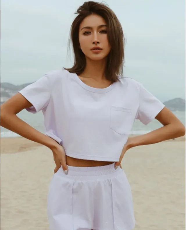 Solid Color Leaky Navel Cropped Top Navel Pullover Sweater White - Shop at LoveMi