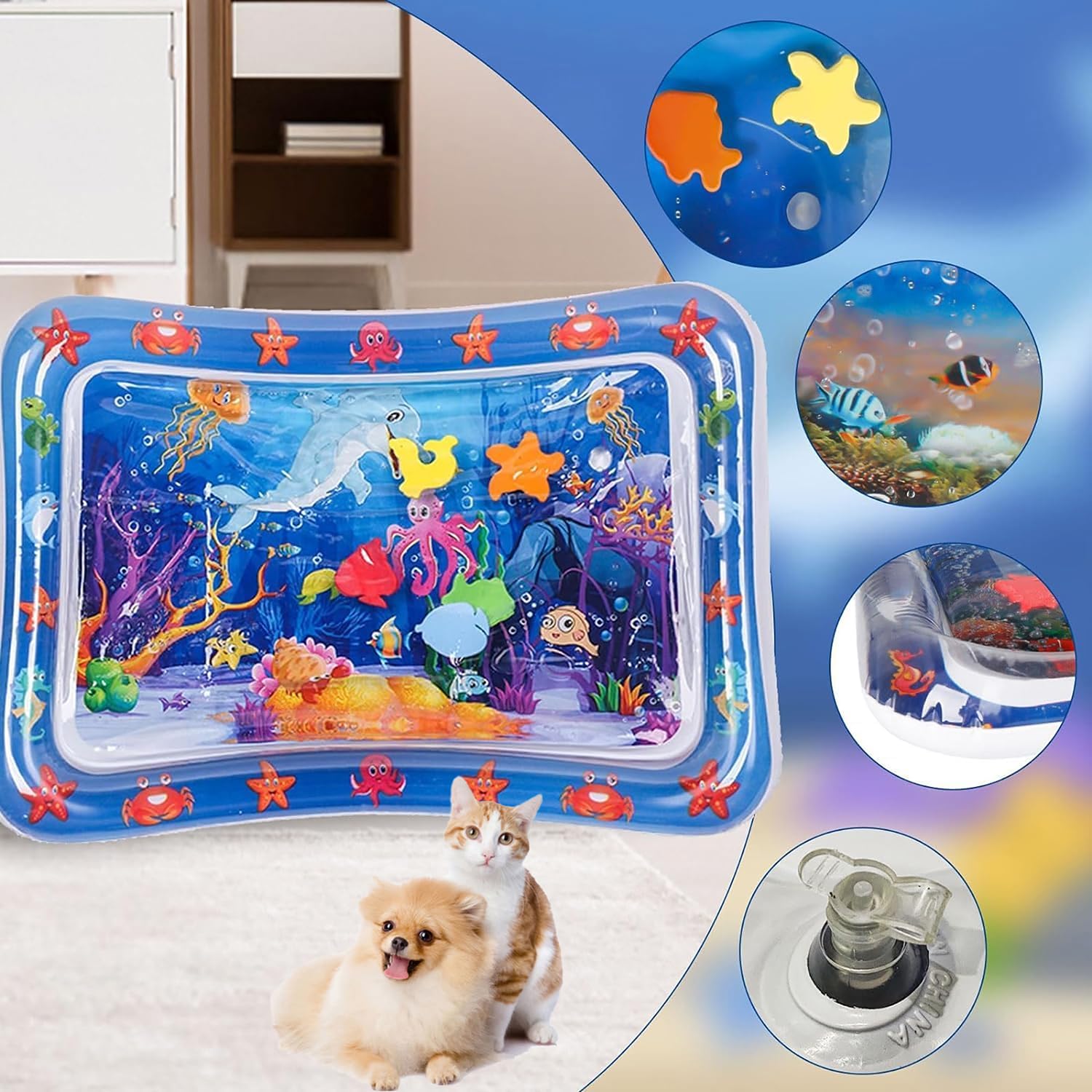2 Pieces Upgraded Thickened Cat Water Mat,Interactive Cat Toy For Indoor Cats To Exercise, Hunting,Swatting, Anti-Scratch Leak Proof Foldable Water Sensory Play Mat With Fish For Pet Play — foto 4