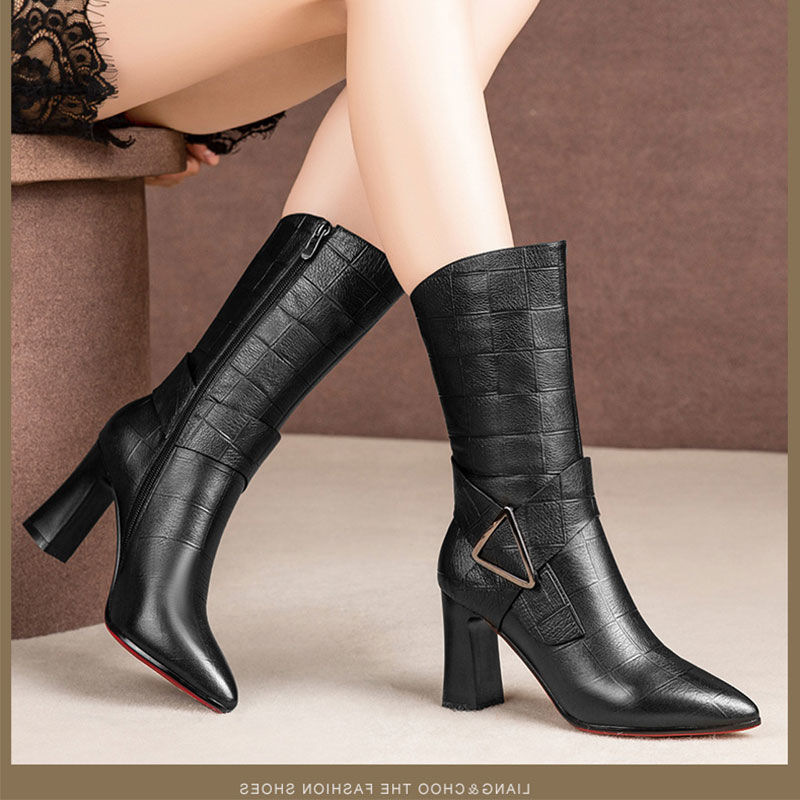 Title 1, High Heeled Pointed Middle Tube Thick Heeled Pl...