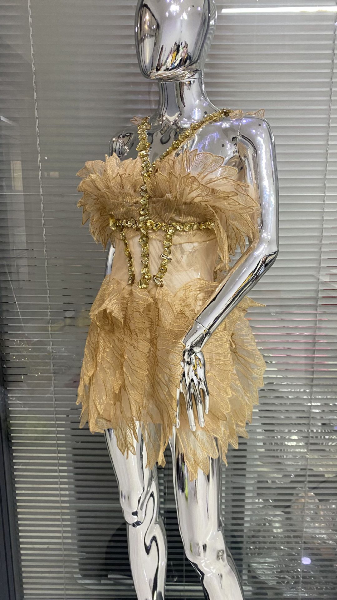 Off-shoulder Halter Gold Tight Short Skirt Nightclub Female Singer Stage Costume