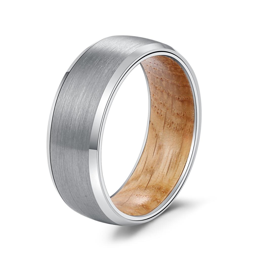 Barrel Wood Ring 8mm Tungsten Steel Case